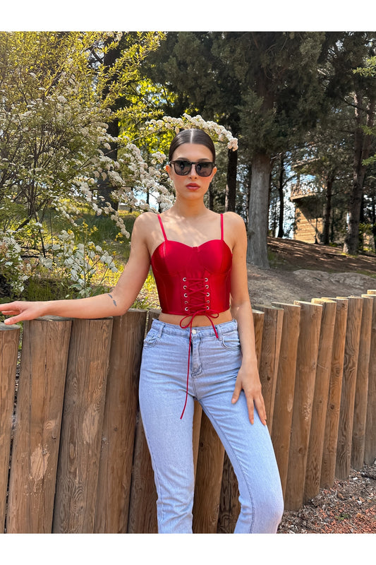 Kadın Saten Korse Askılı Büstiyer Crop