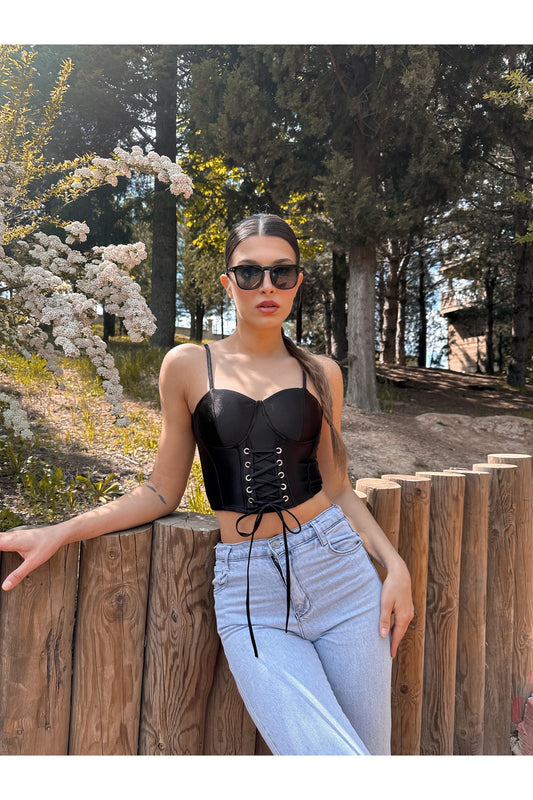 Kadın Saten Korse Askılı Büstiyer Crop
