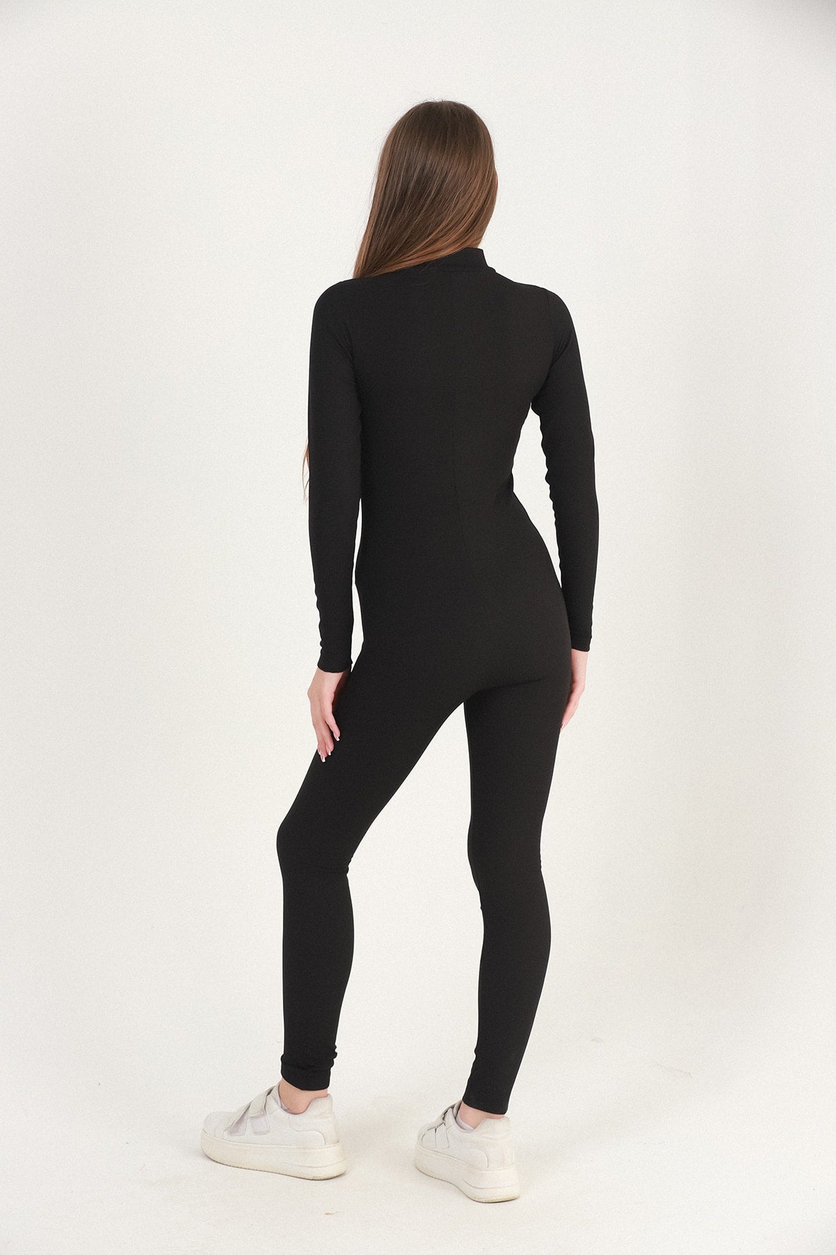 Kadın Tulum Tayt Spor Fitilli Fermuarlı Body