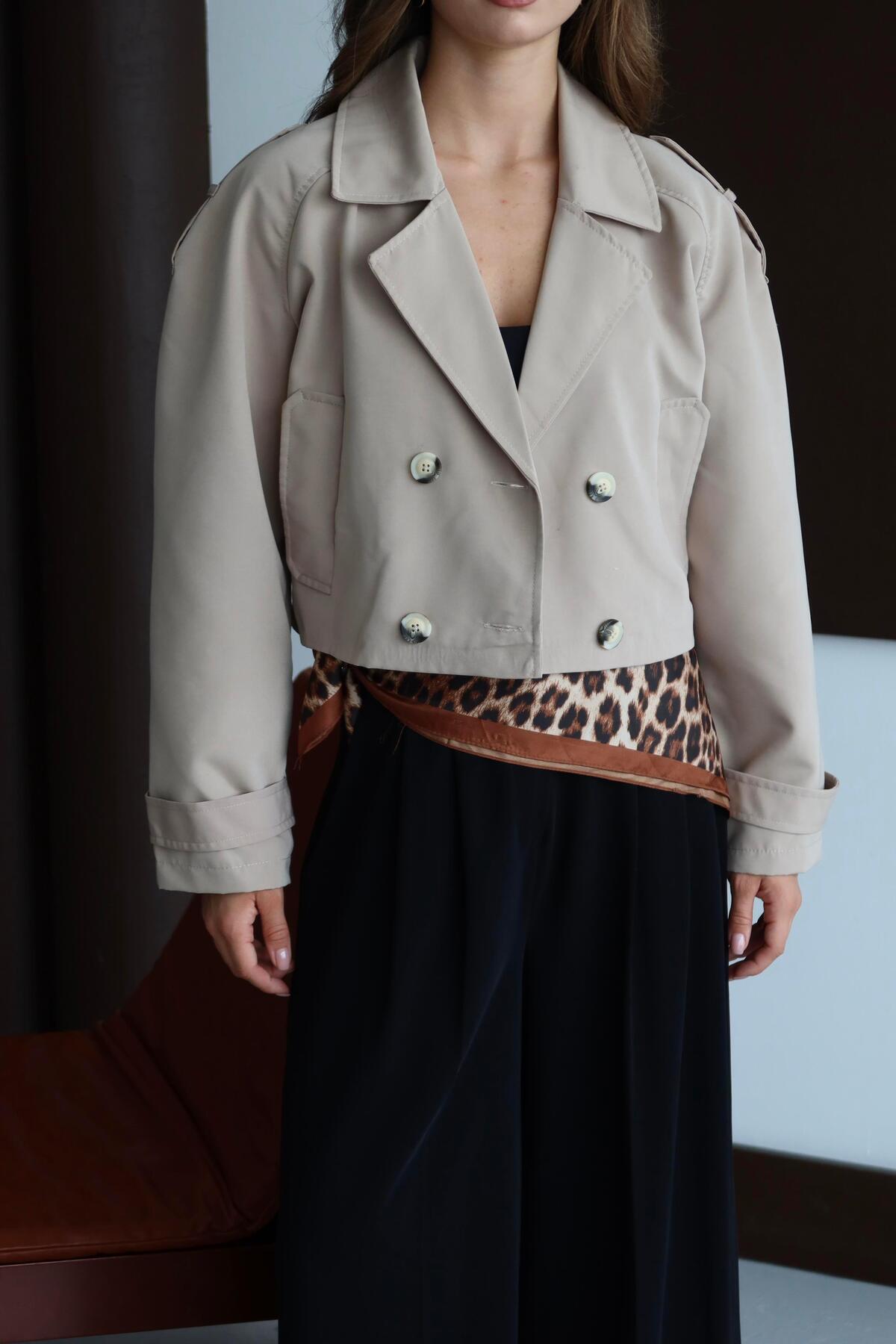 Kısa Kruvaze Crop Trençkot