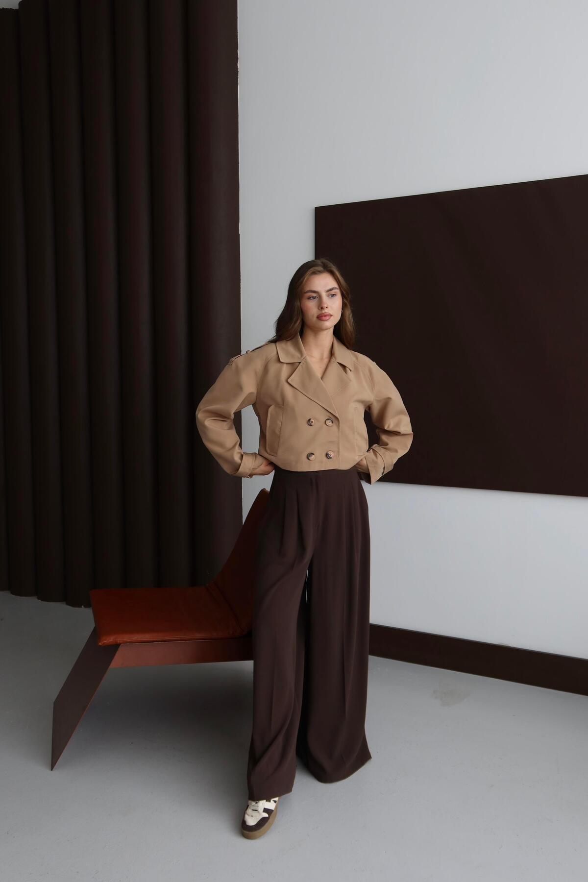 Kısa Kruvaze Crop Trençkot