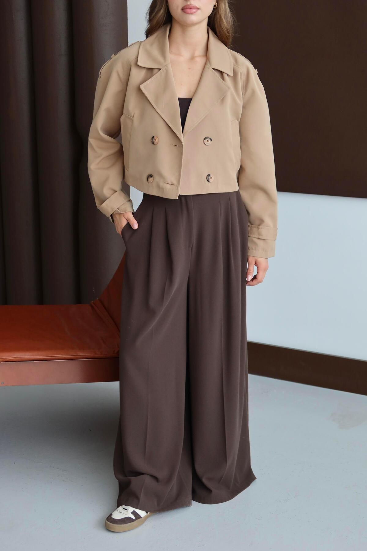 Kısa Kruvaze Crop Trençkot