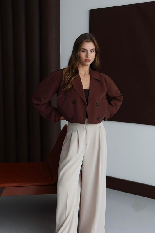 Kısa Kruvaze Crop Trençkot