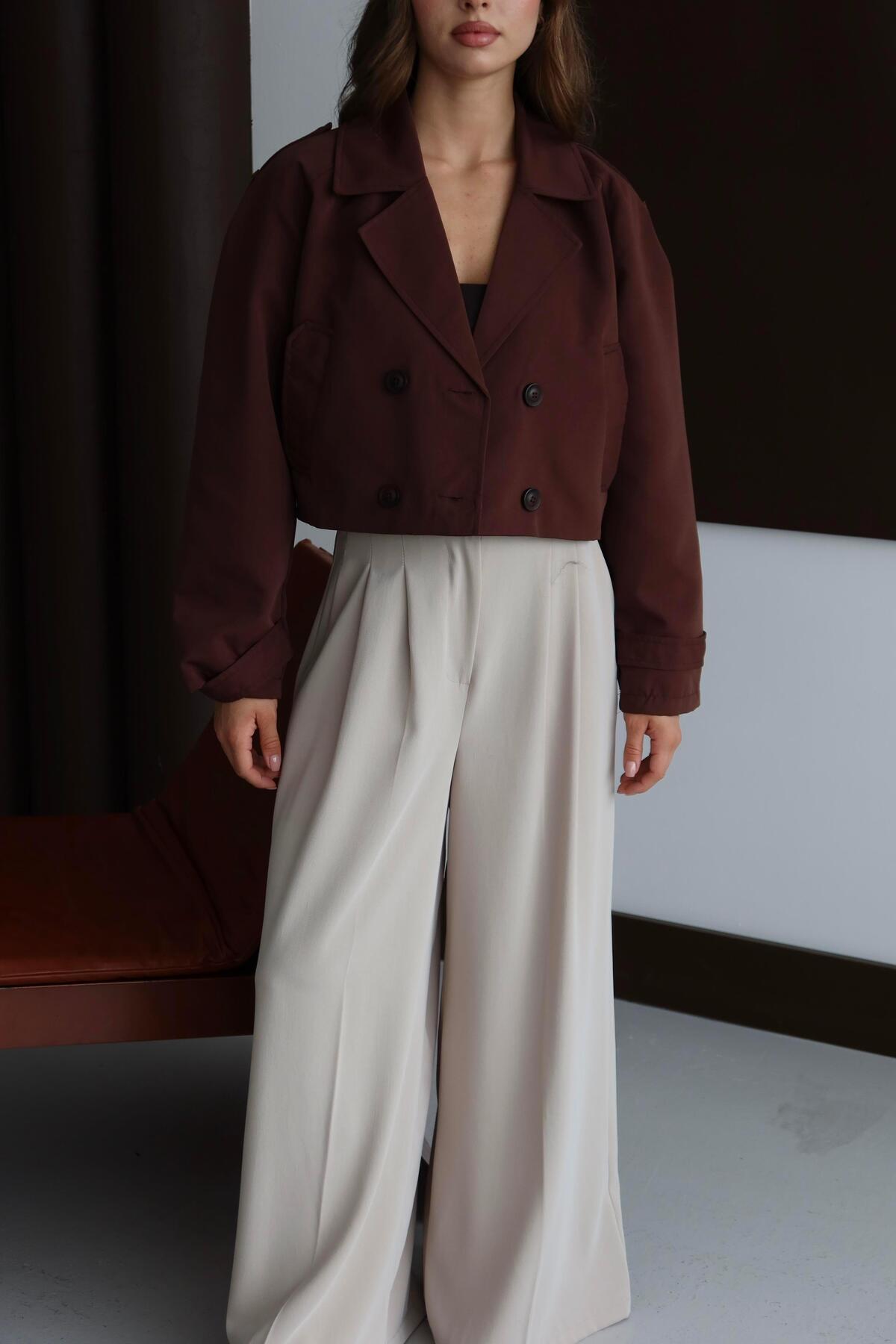 Kısa Kruvaze Crop Trençkot