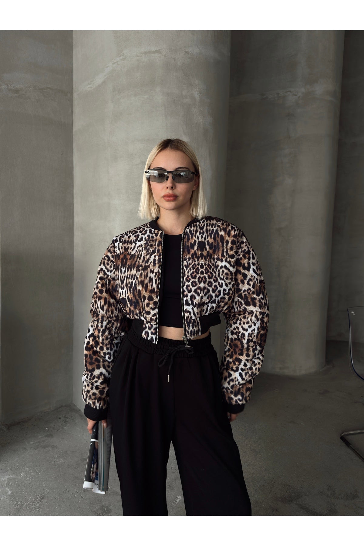 Leopar Desen Crop Mont