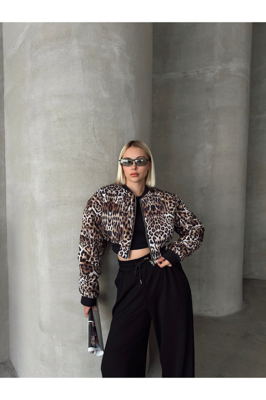 Leopar Desen Crop Mont