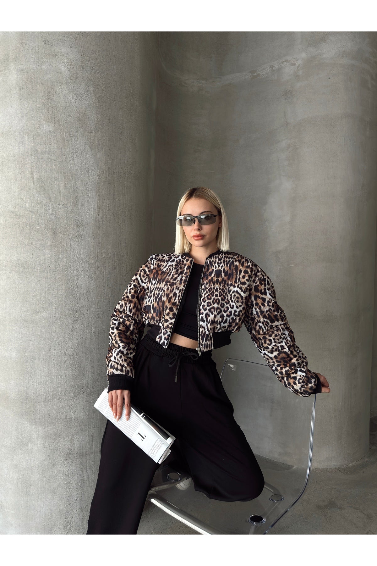 Leopar Desen Crop Mont