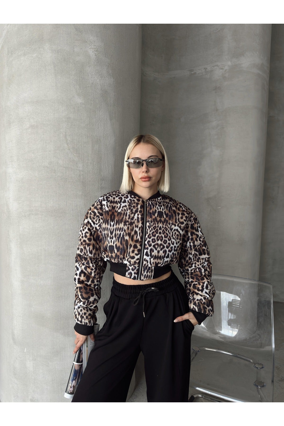 Leopar Desen Crop Mont