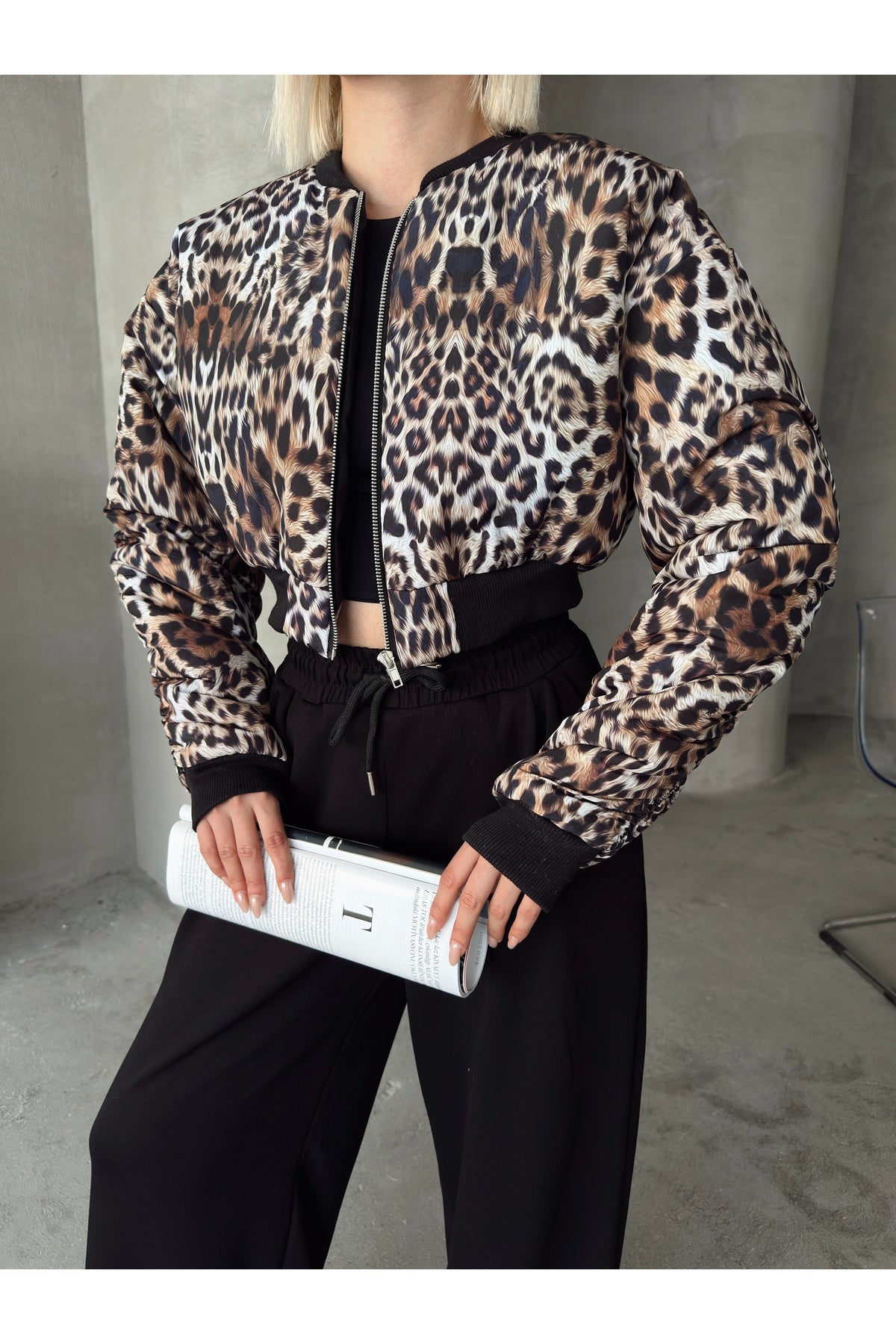 Leopar Desen Crop Mont