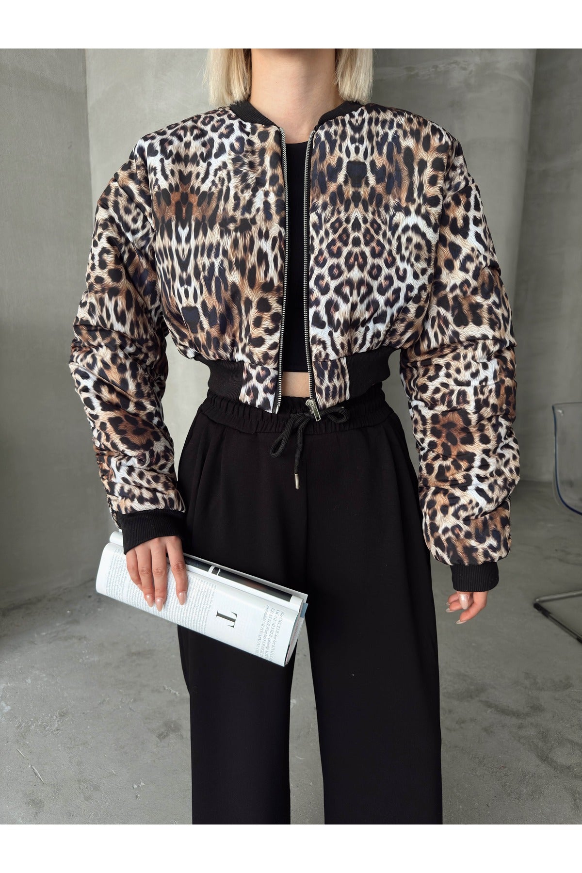 Leopar Desen Crop Mont