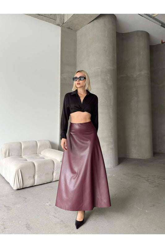 Maxi Boy Çan Deri Etek