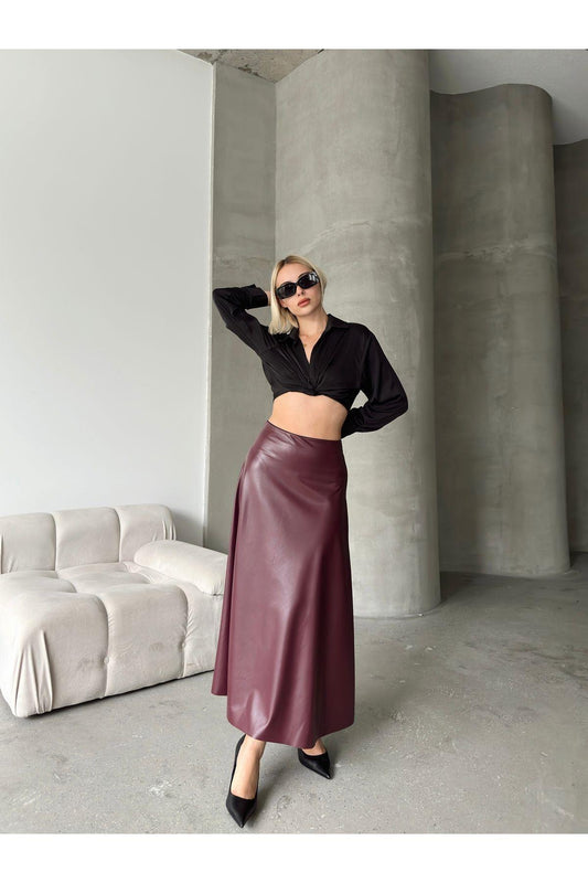 Maxi Boy Çan Deri Etek