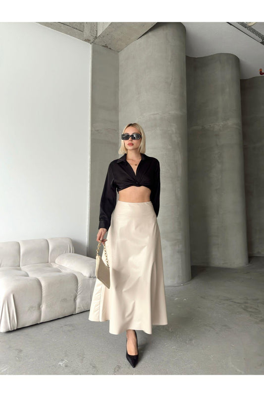 Maxi Boy Çan Deri Etek