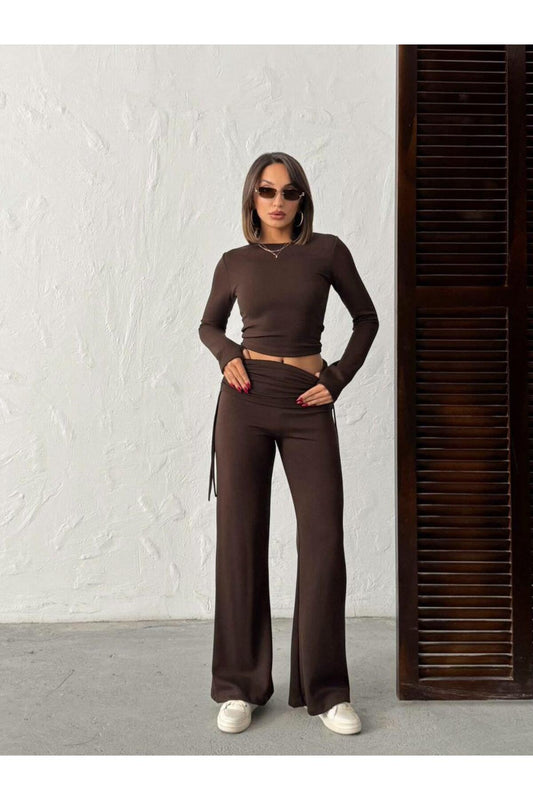 Modal Karışımlı Geniş Paça Takım – Parmak Geçmeli
