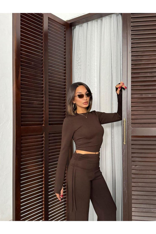 Modal Karışımlı Geniş Paça Takım – Parmak Geçmeli