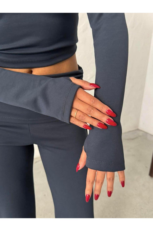 Modal Karışımlı Geniş Paça Takım – Parmak Geçmeli