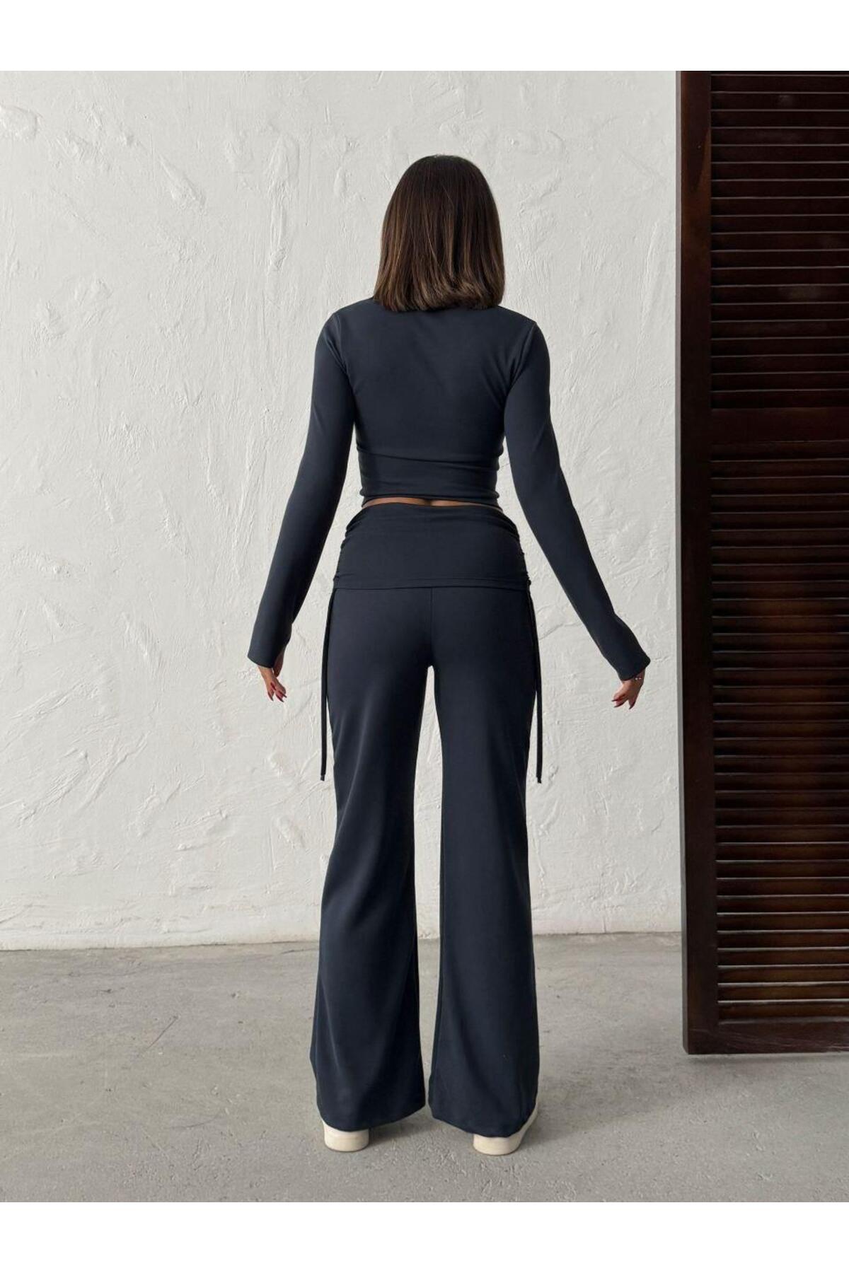 Modal Karışımlı Geniş Paça Takım – Parmak Geçmeli