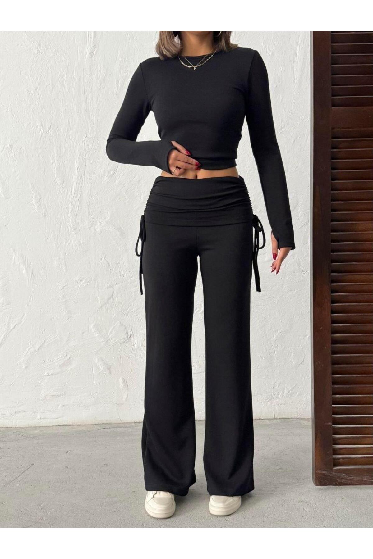 Modal Karışımlı Geniş Paça Takım – Parmak Geçmeli