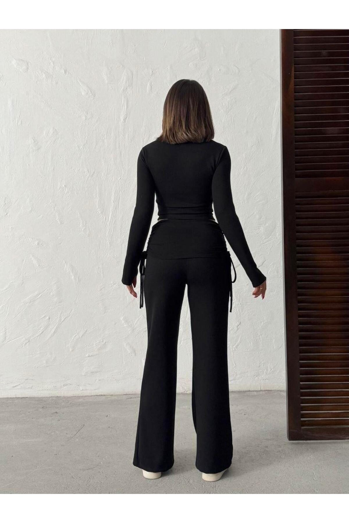 Modal Karışımlı Geniş Paça Takım – Parmak Geçmeli