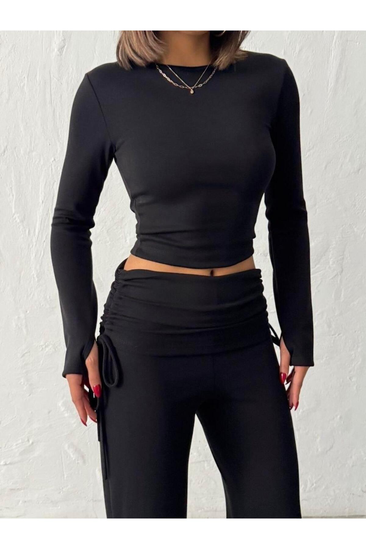 Modal Karışımlı Geniş Paça Takım – Parmak Geçmeli