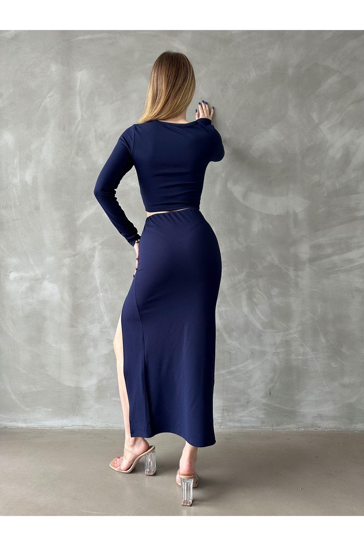 Örme Crep Midi Etek-Bluz Takım