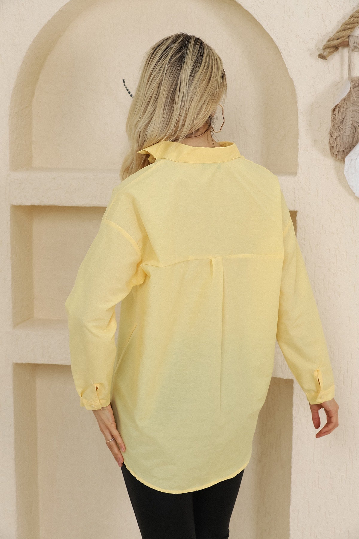 Oversize Uzun Basic Tek Cepli Gömlek