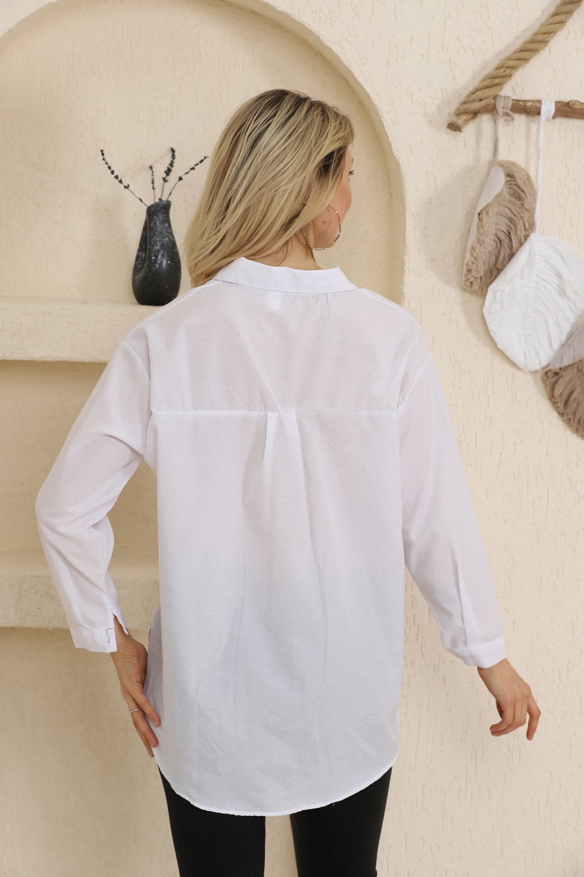 Oversize Uzun Basic Tek Cepli Gömlek