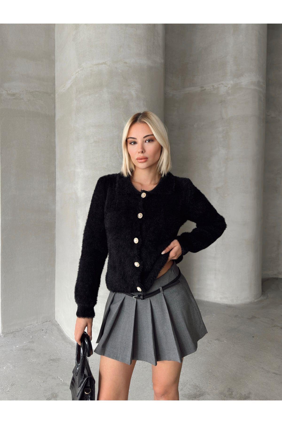 Peluş Triko Polo Yaka Hırka