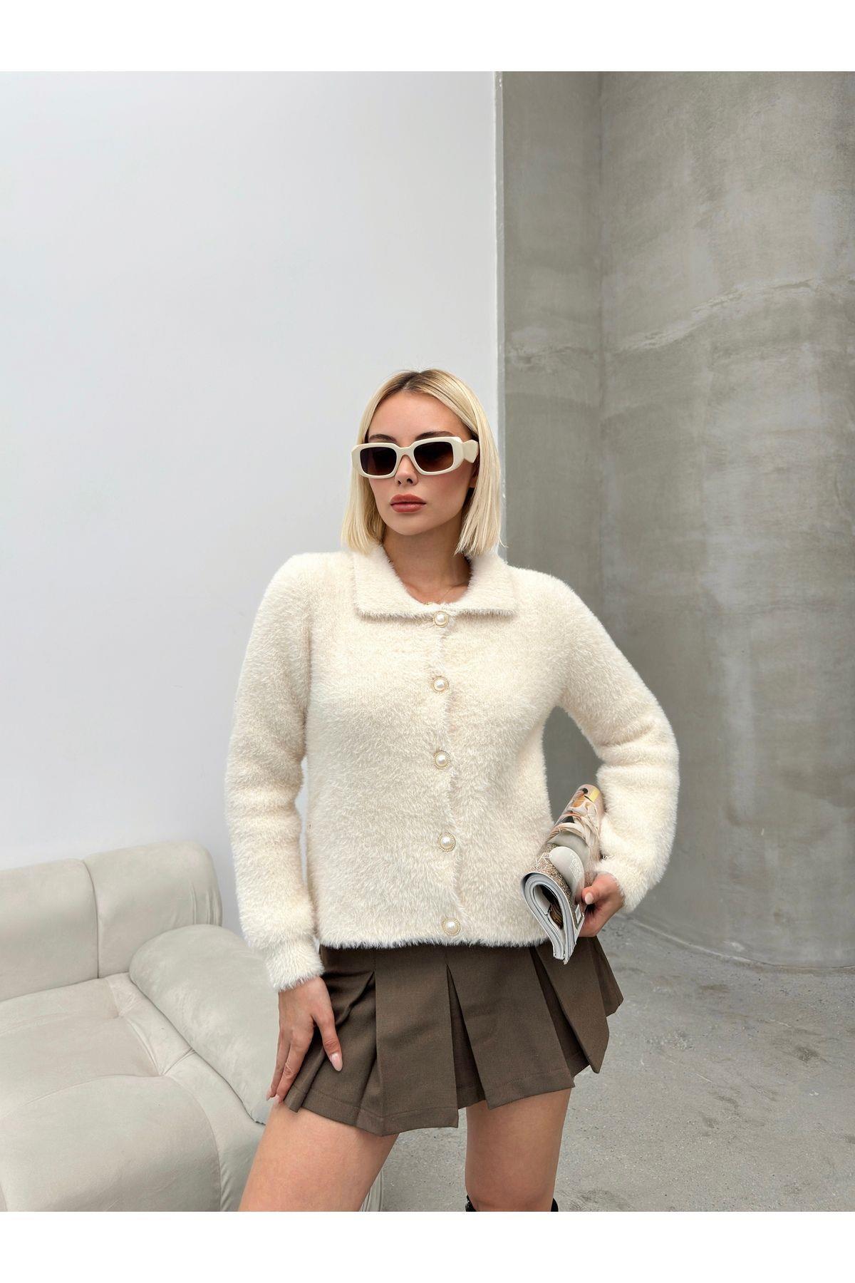 Peluş Triko Polo Yaka Hırka