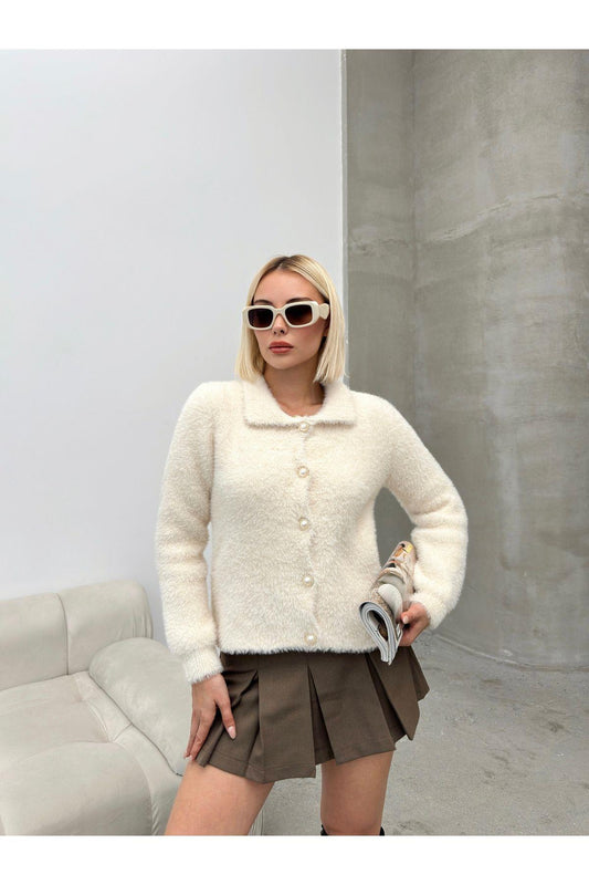 Peluş Triko Polo Yaka Hırka