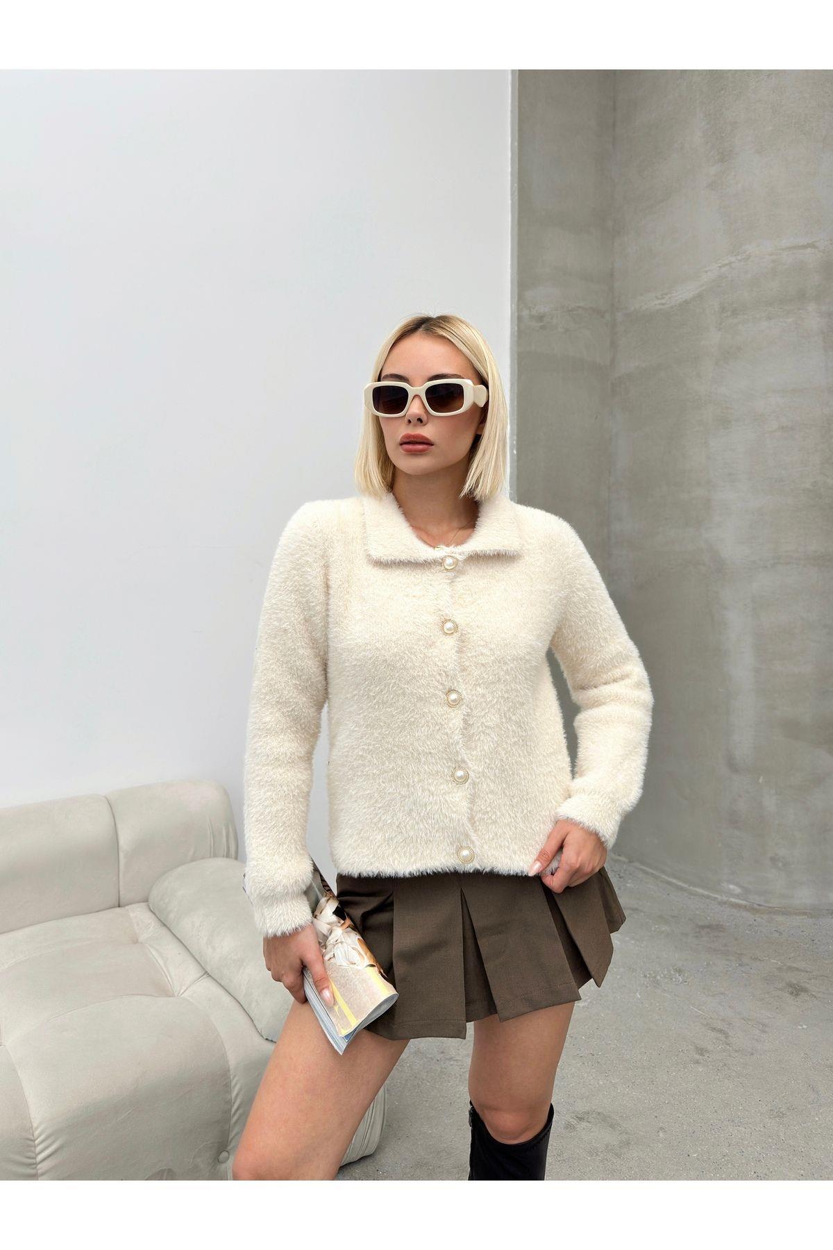 Peluş Triko Polo Yaka Hırka
