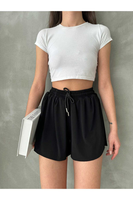 Pileli Basic Çift Kat Bağcıklı Şort