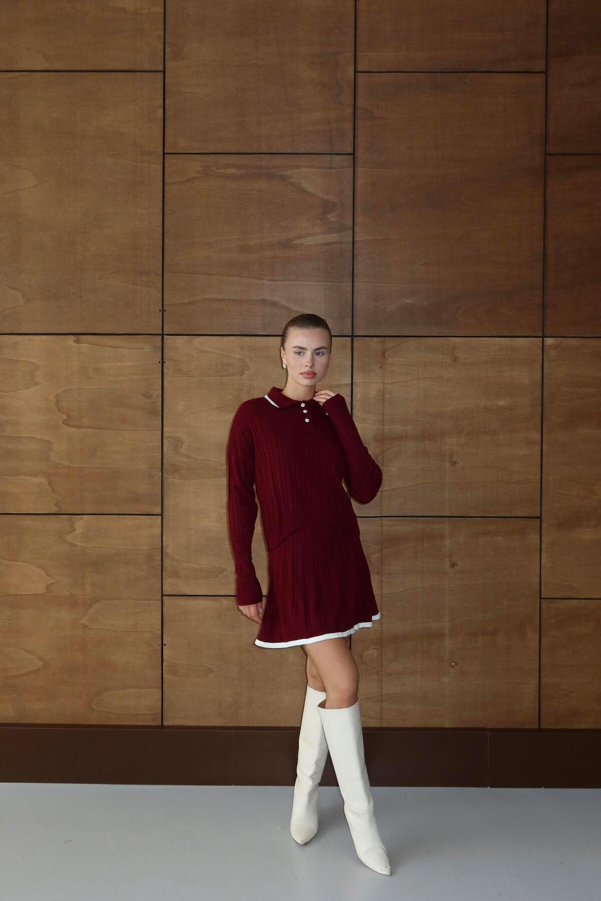 Polo Yaka Triko Elbise Takım