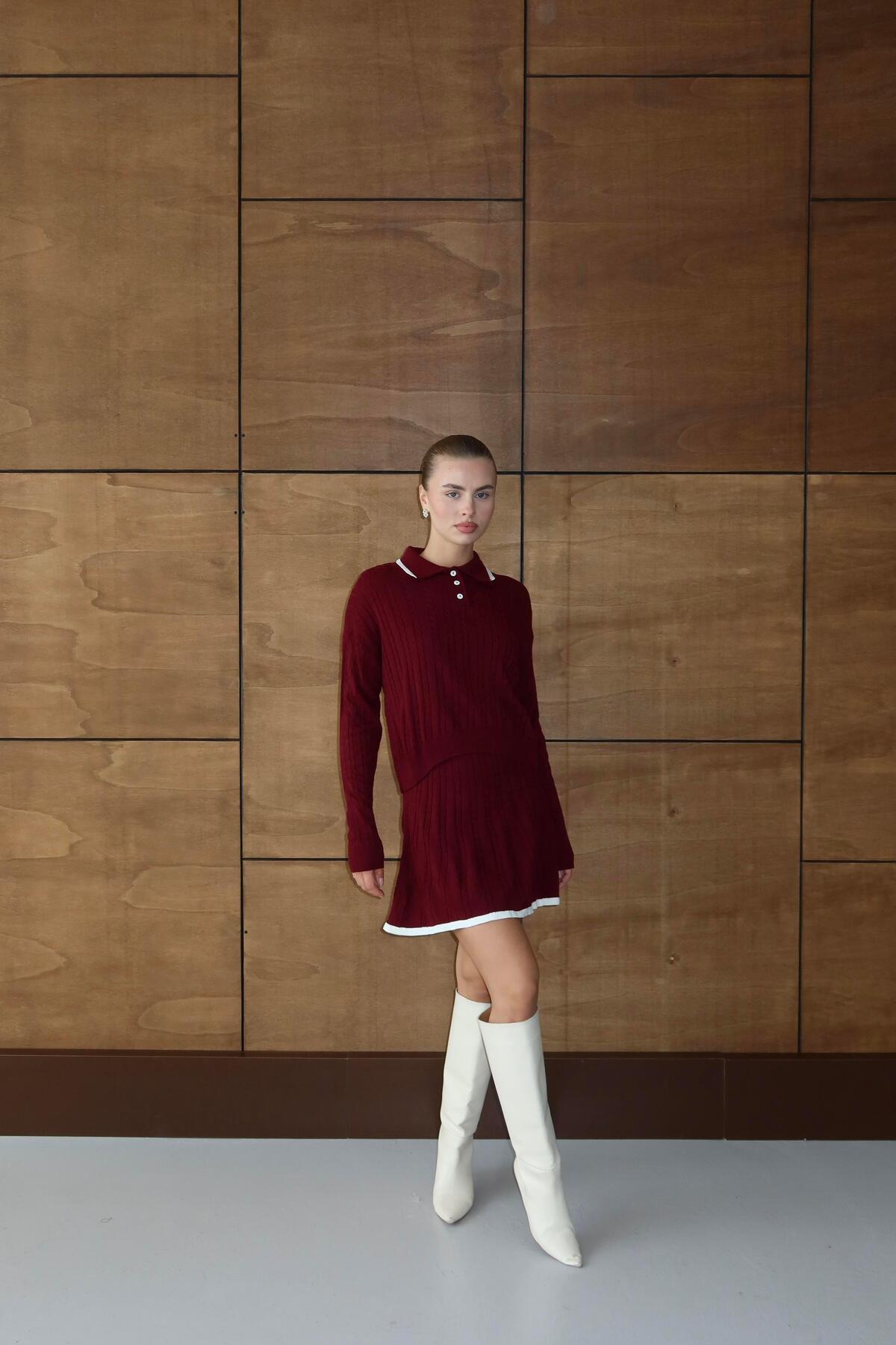 Polo Yaka Triko Elbise Takım