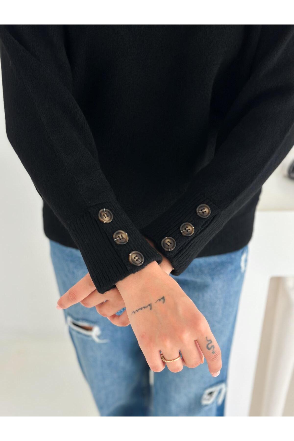 Polo Yaka Yarım Pat Kol Düğme Detay Triko Kazak