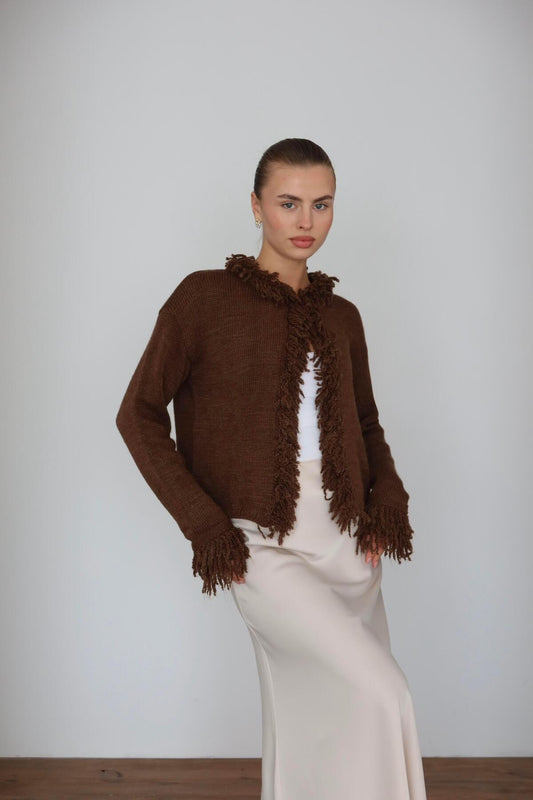 Püskül Detaylı Triko Hırka