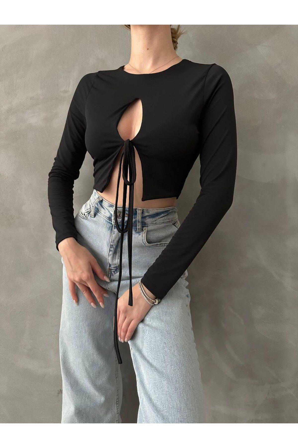 Sandy Kumaş Bağlama Detay Crop Bluz