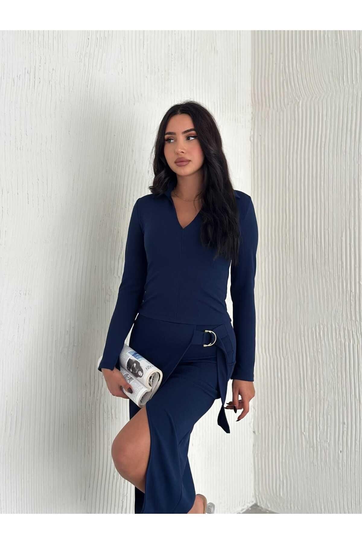 Scuba Krep Bağlama Detay Midi Etek